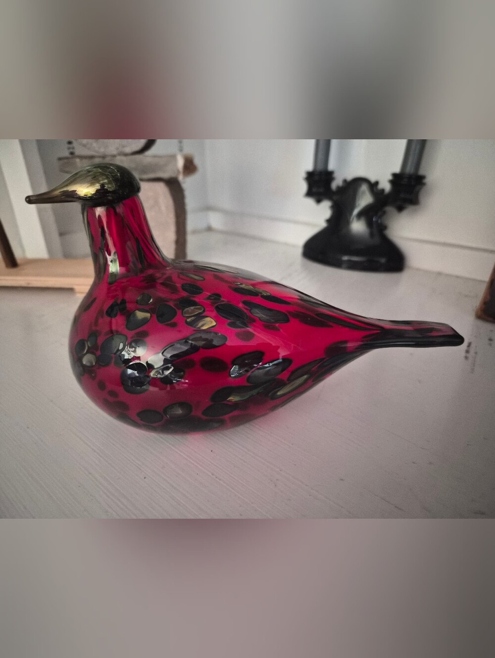 Vintage Oiva Toikka for Iittala Nuutajärvi Ruby Cranberry Glass Figurine Signed